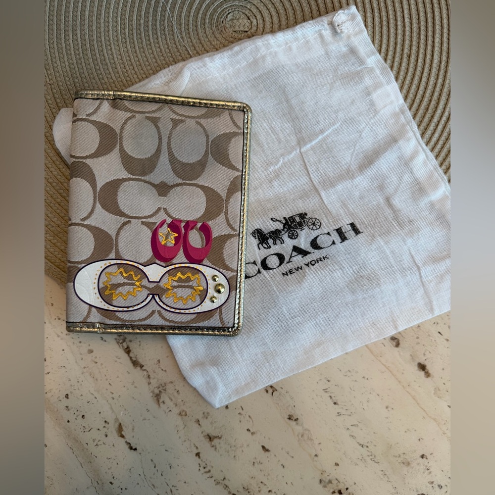 Coach Poppy Tan Signature Monogram with Gold Trim & Interior Passport Wallet
